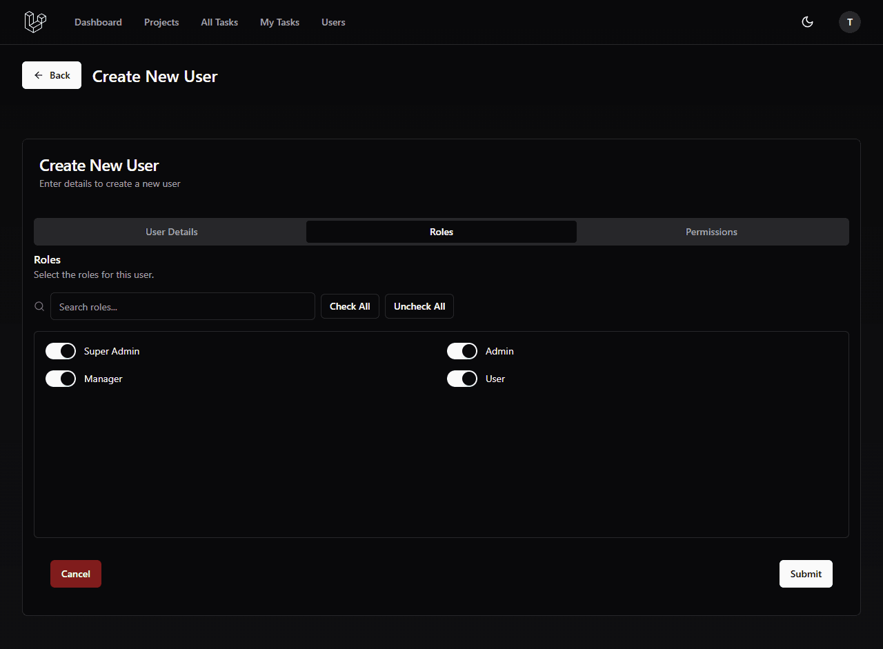 User - Create - Roles Tab